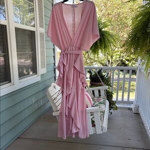 Elegant Pink Ruffled Maxi Dress